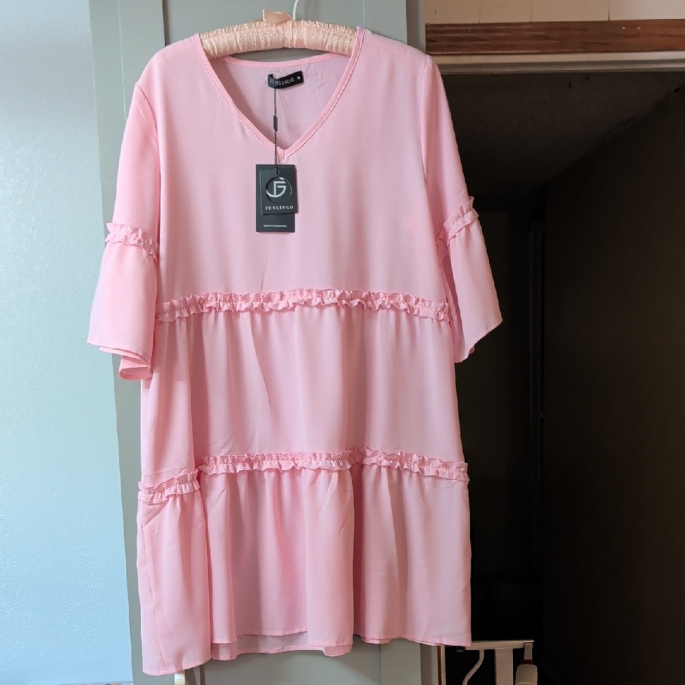 Feminine Pink Tiered Ruffle Tunic by Femluna